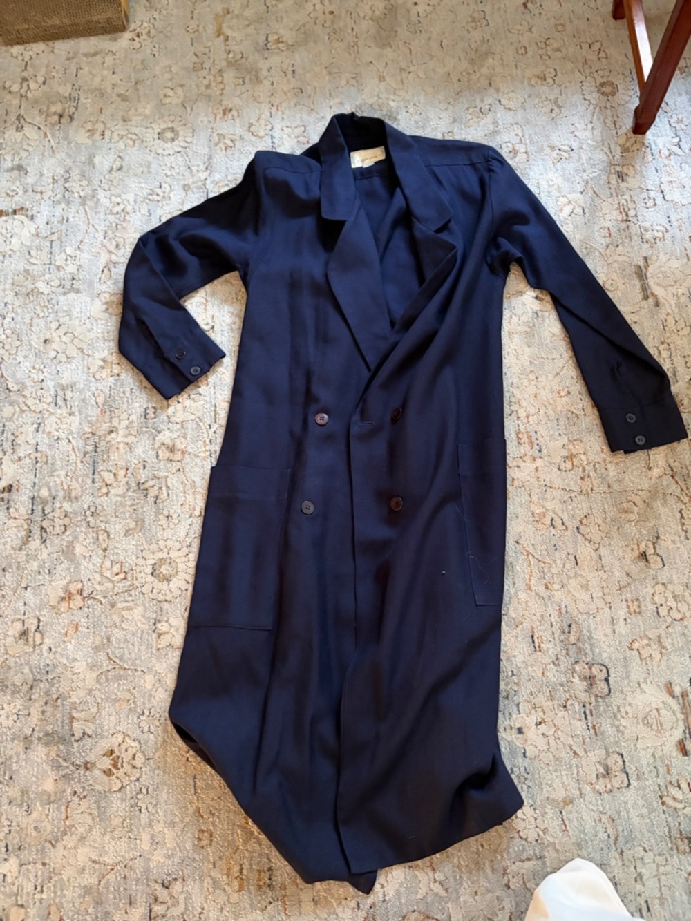 Ellen Tracy Navy Double-Breasted Long Coat